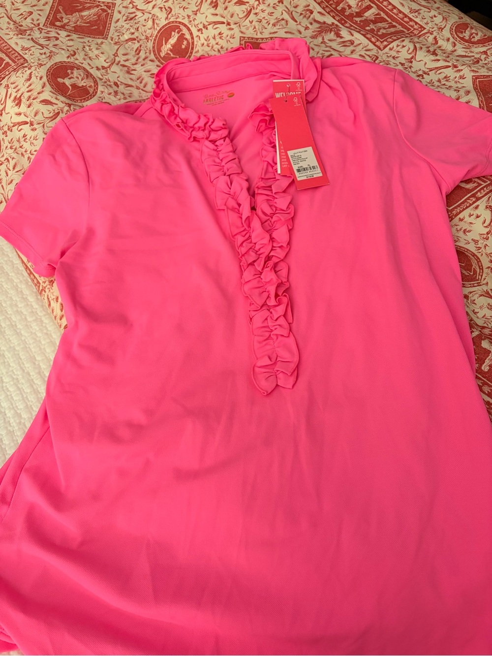 Lilly Pulitzer Frida Pink Isle Ruffle Polo Top